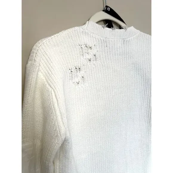 NWT SEROYA Retrofete White Distressed Knit Devin Sweater Oversized Size XS - Picture 9 of 10